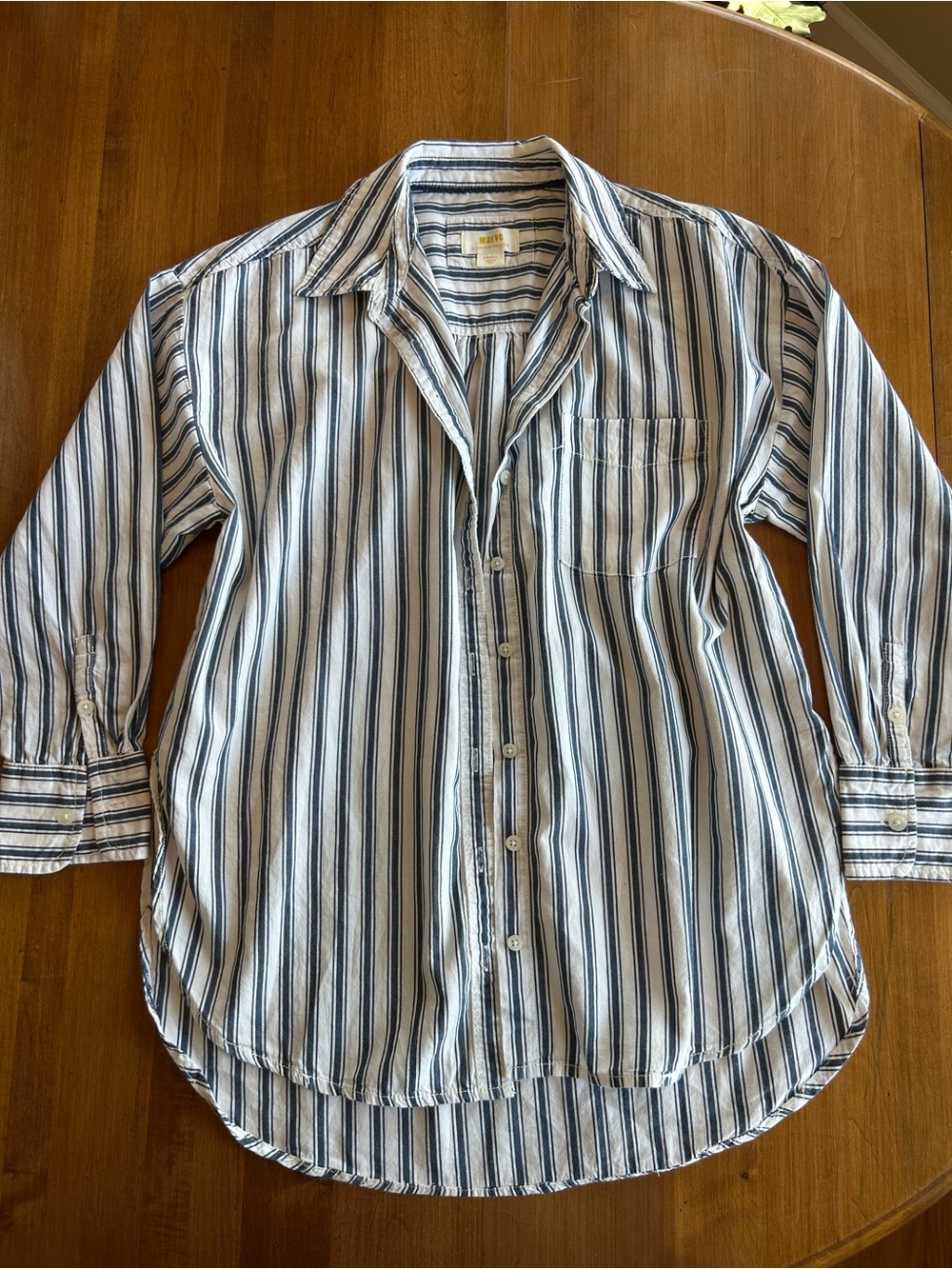 Anthropologie Maeve Navy and White Striped Button-Down Oversized Blouse